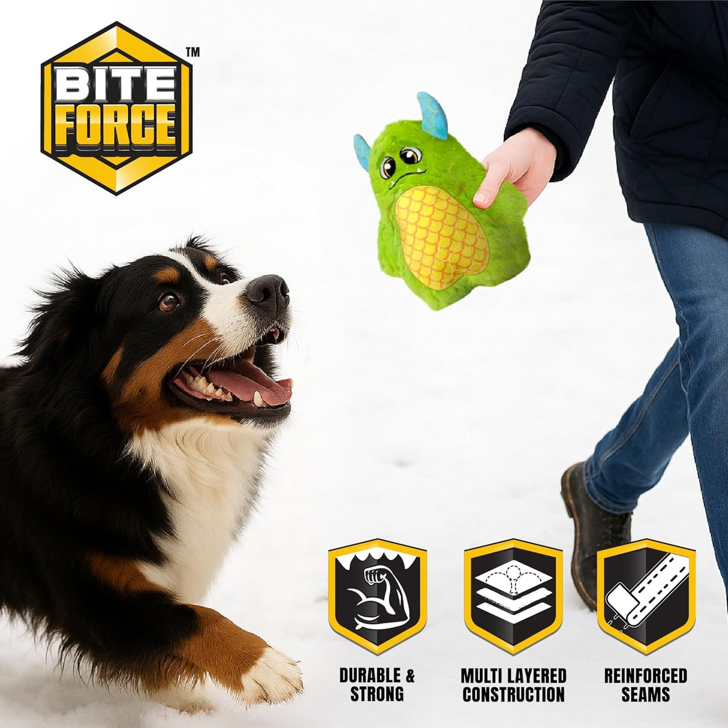 Bite Force Dog Toy - Large Durable & Strong Plush Green Monster Dog Toy, Kevlar-Reinforced for Aggressive Chewers