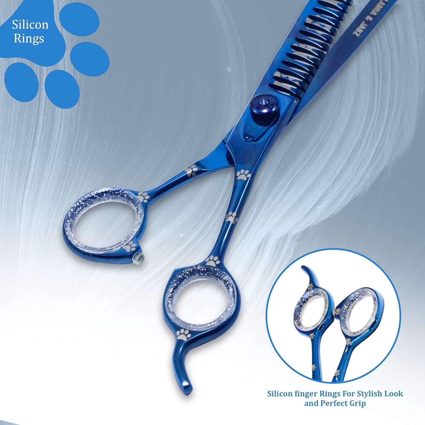 Professional Dog Grooming Chunker Shears/Scissors with Paw Prints for Dogs, Cats & Pets (Right Handed, Blue, Stainless Steel 8 Inch)