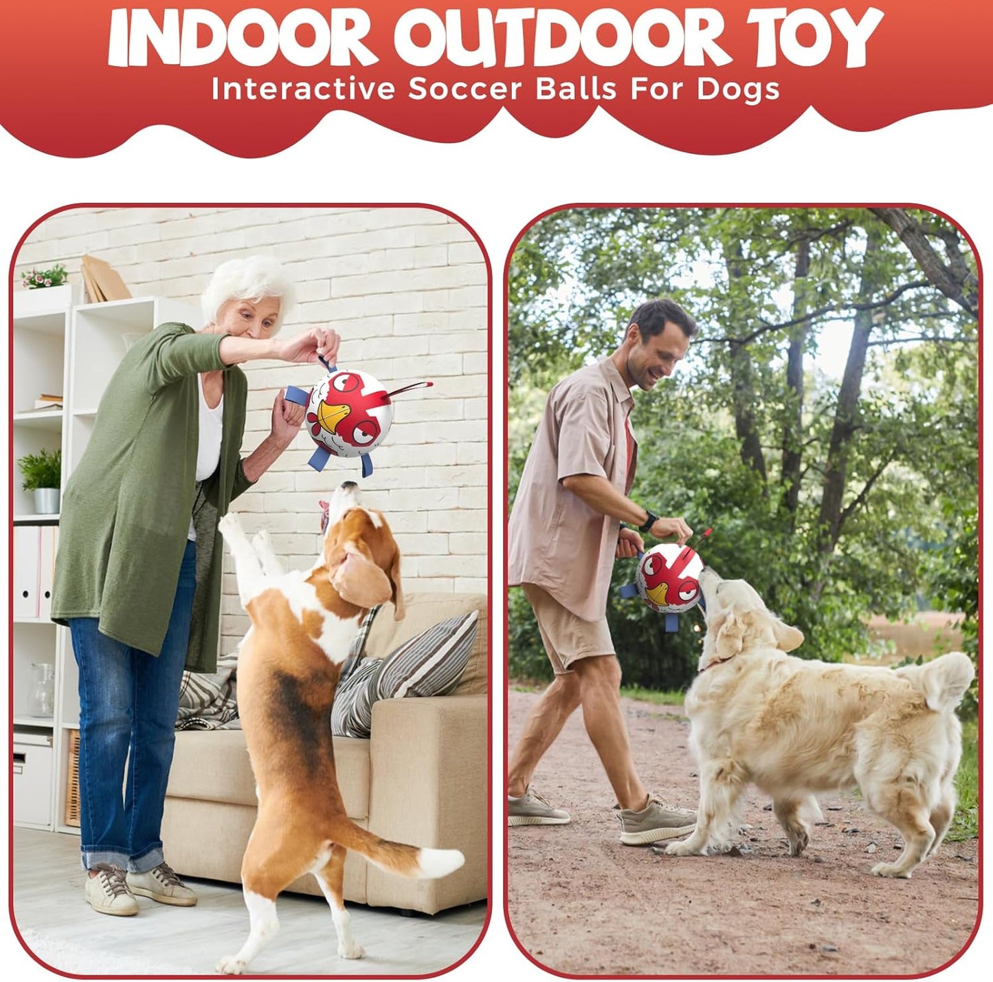 QDAN Dog Balls Toys, Outdoor Dog Toys, Dog Soccer Balls with with Straps, Premium Pet Puppy Birthday Gifts for Small Medium Dogs, 6 Inch, Chicken Ball