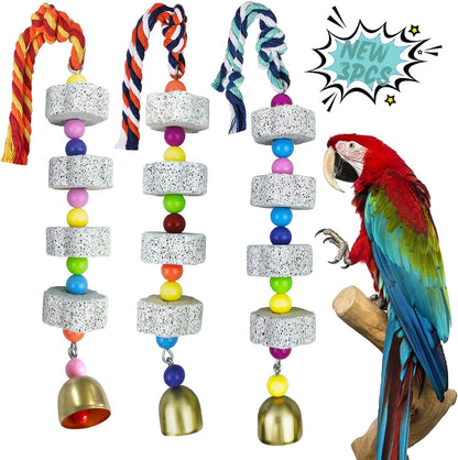 Parrot Chewing Toy with Bell - Bird & Parakeet Beak Grinding Stone - 3 Pack