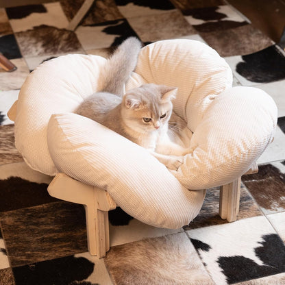 CHEERHOME PETS Elevated Cat Bed Wooden with Cushion Fluffy Pet Couch Sofa for Indoor Cats Raised Kitty Lounge Chair Suitable for Puppy, Cat Furniture(White)
