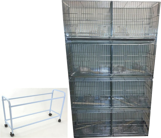 LOT of NO Rust Stainless Galvanized Zinc Plated Stackable Breeder Bird Flight Cage with Removable Center Divider and Breeding Nest Doors 30"x11"x15"H with Rolling Stand