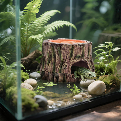 Reptile Hide Cave, Reptile Hideout with Detachable Base and Humidity Dish, 3 in 1 Lizard Snake Hiding Place Tank Terrarium Decor for Gecko, Crabs, Amphibian, Turtle