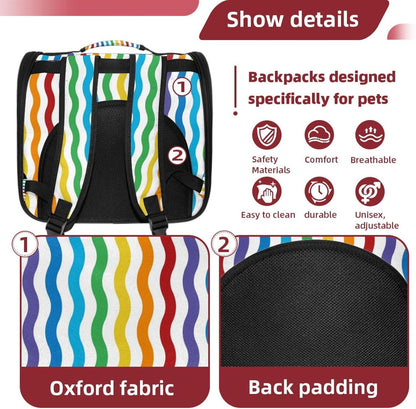 Colorful Wavy Pattern Rainbow Pet Carrier Airline Approved Soft Sided Portable Cozy Travel Pet Bag, Car Seat Safe Carrier for Cats and Dogs