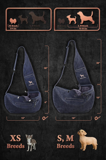 Noah & Paw Dog Sling Carrier for Small Dogs 5-18lb, Dog Sling for Small Dogs and Cats, Dog Carrier with Adjustable Padded Strap, Vegan Denim Lined with Fur, 3X Safety Features, Machine Washable