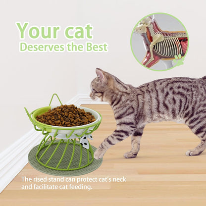 Tilted Elevated Cat Bowl, Food & Water Cat Bowl， Ceramic Pet Food Bowl for Flat Faced Cats, Protect Pet's Spine, Dishwasher Safe