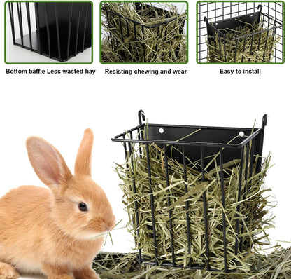 Upgrades Rabbit Hay Feeder - Guinea Pig Hay Feeder - Metal Frame Hay Rack with Adjustable Hook - Less Wasted - for Guinea Pigs - Chinchilla Bunny Cage Accessories - Bunny Feeder