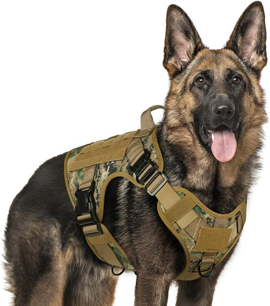 rabbitgoo Tactical Dog Harness for Large, Heavy Duty Pet Harness with Handle, No-Pull Service Vest Large Breed, Adjustable Military Dog Vest for Training Hunting Walking, Brown Camo, XL