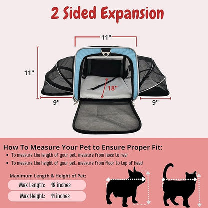 Airline Approved Expandable Premium Pet Carrier on Wheels- Two Sided Expandable Rolling Carrier- Designed for Dogs & Cats- Extra Spacious Soft Lined Carrier! - Light Blue