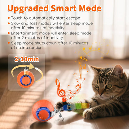 UPSKY Interactive Cat Toy Ball for Indoor Cats, Automatic Moving Electric Rolling Cat Ball Toy, 3-Speed Modes Smart Kitten Toys with Sounds, USB Rechargeable & Sturdy for Bored Kittens/Adult Cats