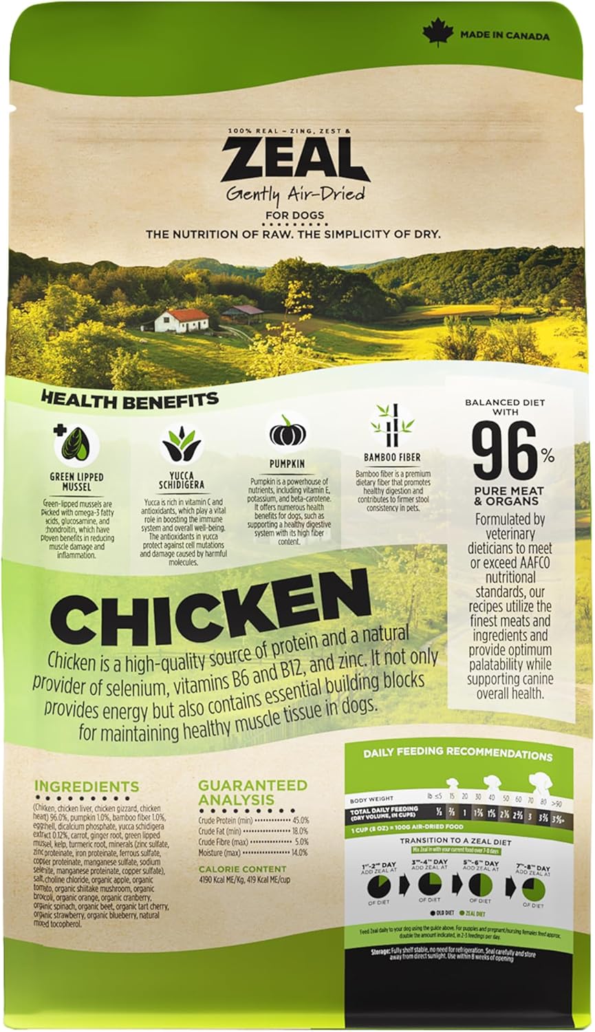 ZEAL Canada Air-Dried Chicken Recipe for Dogs - High Protein, Natural Superfoods, Nutrient Rich, No Fillers, Grain Free, Complete & Balanced (Chicken, 5.5lb)