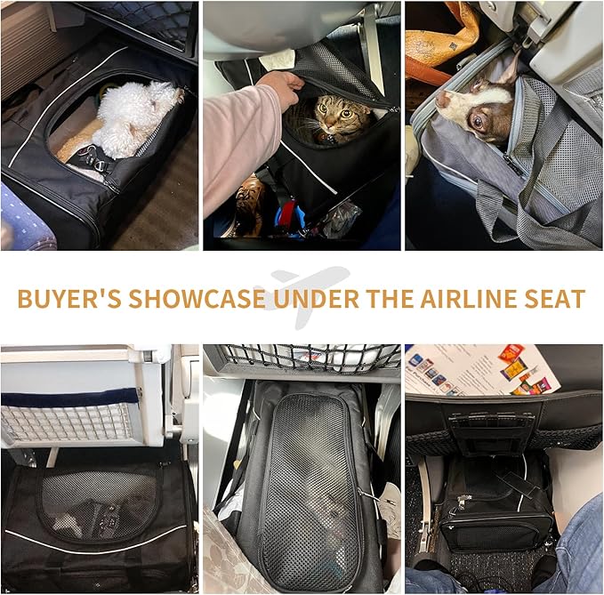 Petsfit Airline Approved Pet Carrier for Small Cats, 15x8x10 TSA Approved Carrier, with Removable Dual-Sided Padding (2-Way Placement) - Fits Under Most Airplane Seats, Escape Proof (Black)