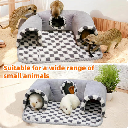 Guinea Pig Hideout Tunnel with Warm Bed for Small Pet 3 Cave Small Animal Tunnel Toy Cages Grey