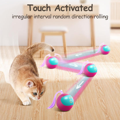 Migipaws Interactive Cat Ball Toy Set, Fun Tracker, Glowing Chase Ball with MystiChaser Pouch, Fluffy Tail, Small Mouse – Cat Toys for Bored Indoor Cats(Rose)