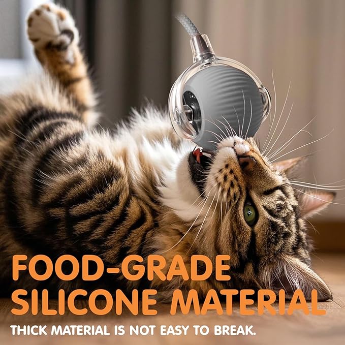 Rocfish Durable Interactive Cat Toys for Indoor Cats, Smart Automatic Cat Chase Ball Toy, Upgraded Speedy Tail Kitten Toy for Bored Indoor Adult Pets (Grey)