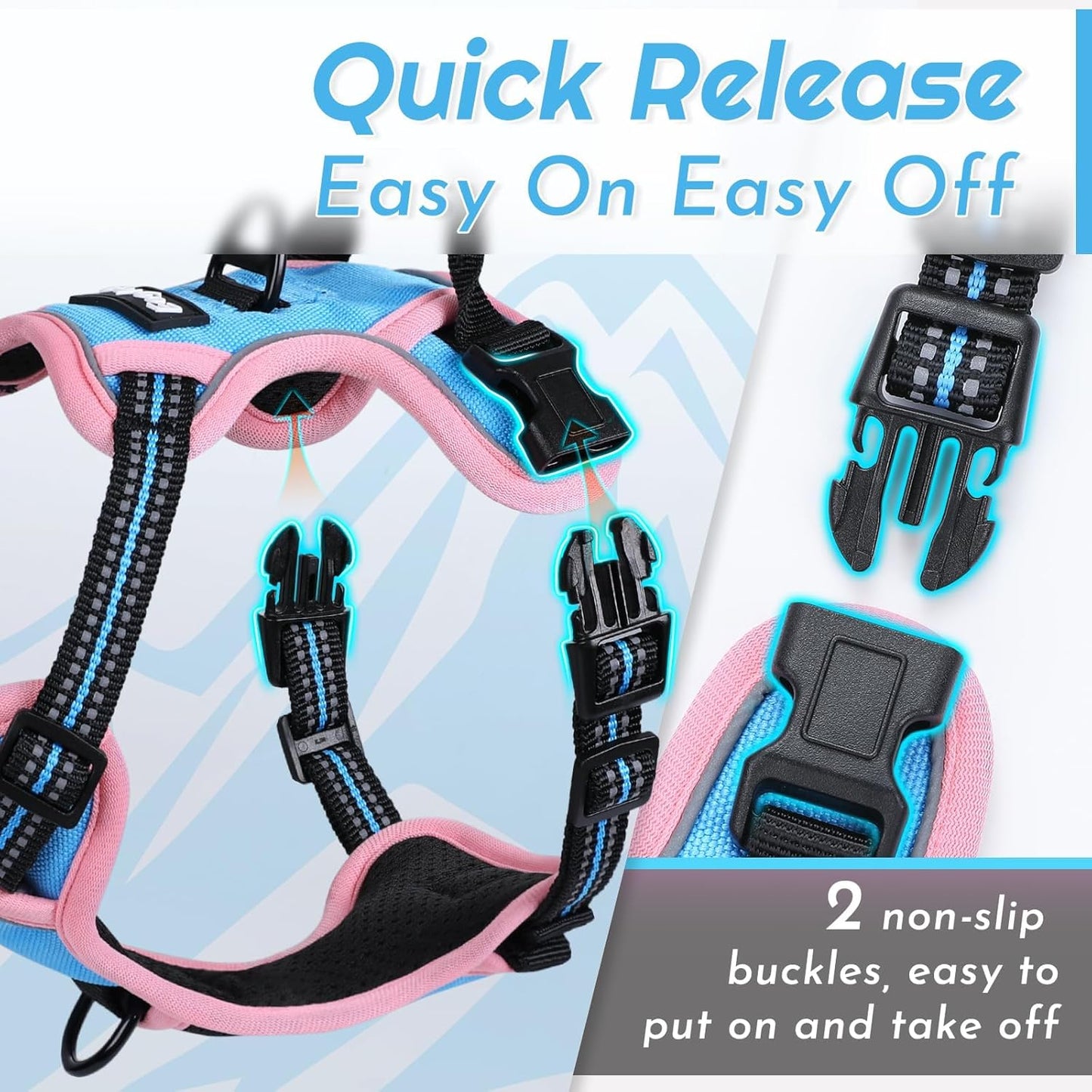 Eagloo Small Dog Harness No Pull, Service Vest with Reflective Strips and Control Handle, Adjustable and Comfortable for Walking, No Choke Pet Harness with 2 Metal Rings, Pink & Blue, XS