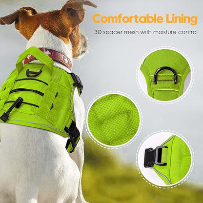 Heavy-Duty Tactical Dog Harness for Large Dogs, No Pull Adjustable Reflective Pet Vest with Molle System, K9 Military-Grade Control for Service Training, Outdoor & 10+ Breeds, Wild Lime, Medium