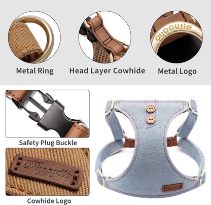 Dog Harness, No Pull Dogs Harness and Multi-Function Leash Set for Medium Dogs Easy Walk Everyday Adjustable Soft Dog Vest Harness Fashionable Dog Accessories Grey Relaxed Medium-Button-Grey Blue