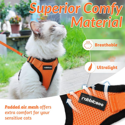 rabbitgoo Cat Harness and Leash for Walking, Escape Proof Soft Adjustable Vest Harnesses for Cats, Easy Control Breathable Reflective Strips Jacket, Orange, XS