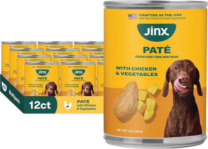 Jinx Premium Wet Dog Food Cans - Chicken & Vegetables Pate - Grain-Free Canned Dog Food Pate & Topper with Real Ingredients & No Fillers - All Life Stages, Breeds & Sizes - 12-Pack, 13 Oz