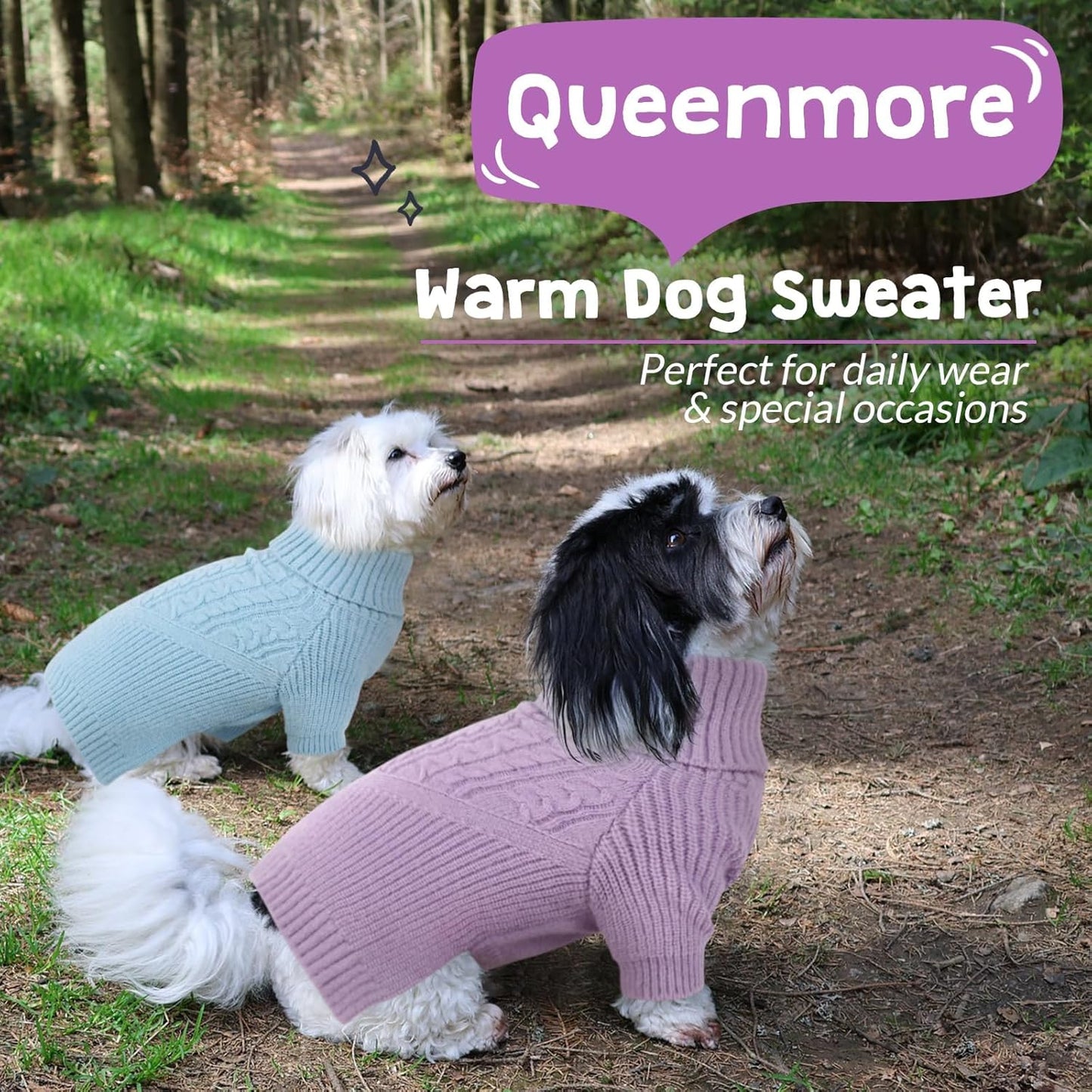 Queenmore Dog Sweater, Puppy Sweater for Small Dogs,Warm Winter Fall Dog Sweaters for Dog Girls Boys, Solid Turtleneck Knit Sweater for Large Medium Dogs,Long Sleeves Christmas Dog Sweater Lilac,L