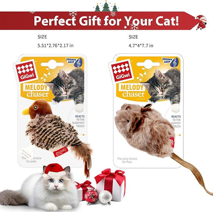 PETGEEK Gigwi Chirping Bird Cat Toy, Fake Simulated Toys for Indoor Cats, Melody Chaser Toys with Hanging Loop for Bored Indoor Adult Cats Kittens Interactive Play (Bird Mouse Set)