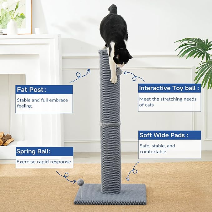 Cat Craft Cat Scratching Post Large Reticulate Carpet Scratching Post for Indoor Cats, Tall Cat Scratch Post, Carpet Cat Scratcher with Replaceable Toys, Sturdy Base, Large, Light Gray