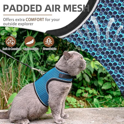 PUPTECK Soft Mesh Cat Vest Harness and Leash Set Puppy Padded Pet Harnesses Escape Proof for Cats Small Dogs (X-Large, Lake Blue)