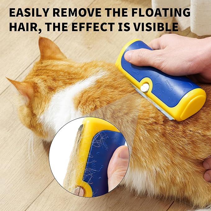 Cat & Dog Deshedding Brush – Blue_Yellow Pet Hair Remover Comb for Shedding, Dual-Tone Handle, Effective Grooming Tool for Long & Short Hair