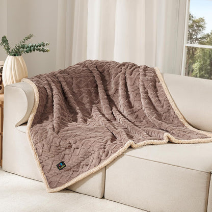 Waterproof Pet Blanket, Liquid Pee Proof Dog Blankets for Sofa Bed Couch, Reversible Sherpa Fleece Furniture Protector Cover for Small Medium Large Dogs Cats,Khaki Large（65" x 57"）