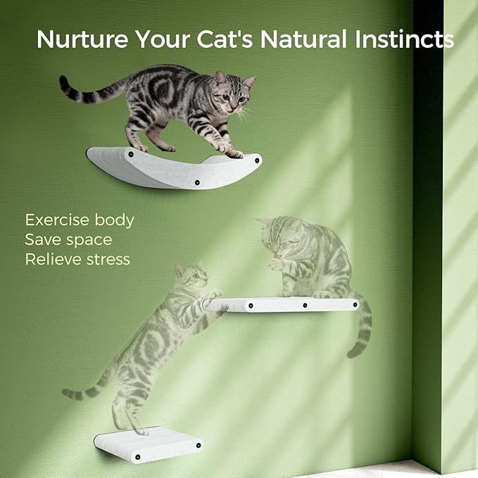 Cat Wall Shelves Stable Wall-Mounted Cats Shelves and Perches - 3-in-1 Cat Playground Furniture Set for Climbing Resting - Suitable for Small to Large Indoor Cats (Beige)