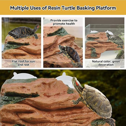 PINVNBY Turtle Basking Platform with 2 Pcs Suction Cups,Resin Turtle Dock Floating Ramp Resting Area Habitat Aquarium Ornament Tortoise Climbing Accessories for Tortoises Frogs(L)