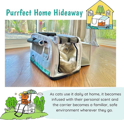 Premium Soft-Sided 2-in-1 Kittyrama Cat Carrier & Home Hideaway – Vet-Recommended Calming Den, Dual-Use Lounge & Travel Carrier with SBS Zippers, Airline-Approved Under-Seat Fit