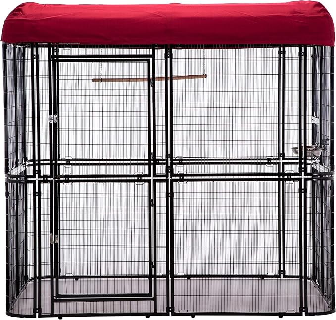 Large Black Walk in Bird Cage Parrot Macaw with Red Cover Top Parakeet Finch Budgie Lovebird Aviary Pet House Heavy Duty Big