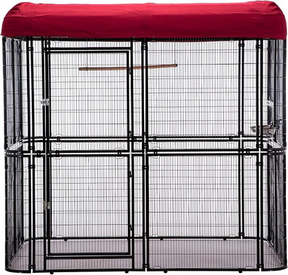 Large Black Walk in Bird Cage Parrot Macaw with Red Cover Top Parakeet Finch Budgie Lovebird Aviary Pet House Heavy Duty Big