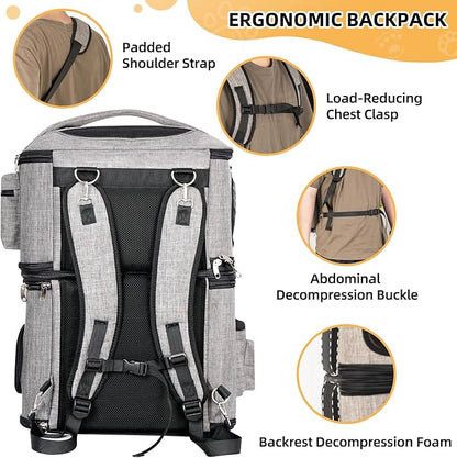 Detachable Double Cat Backpack Carrier for 2 Cats | Transparent & Foldable Dog Carrier Backpack for Cats and Small Dogs Up to 32 Lbs | Large Space & Breathable Cat Travel Carrier for Traveling, Grey