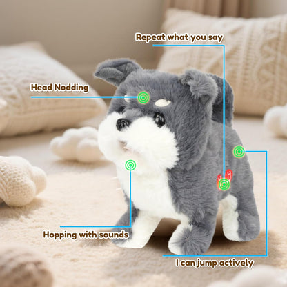 Easfan Electric Walking Plush Dog Toy Interactive Talking Musical Plush Toy Grey Puppy Birthday Gifts for Kids Toddlers,7"