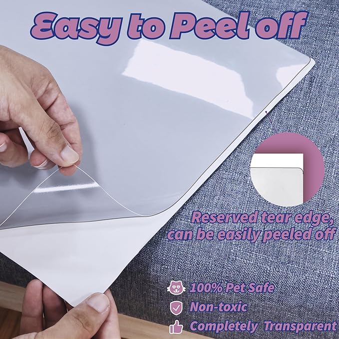 Anti-Cat Scratch Furniture Protector-12-Pack –Single-Sided, Heavy-Duty Self-Adhesive Tape, No-Residue for Couch, Doors & Walls - NO PINS