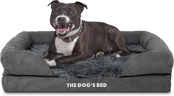 The Dog’s Bed, Medium Grey Faux Fur, Memory Foam, Pain Relief: Arthritis, Hip & Elbow Dysplasia, Post Surgery, Lameness, Supportive, Calming, Washable Cover
