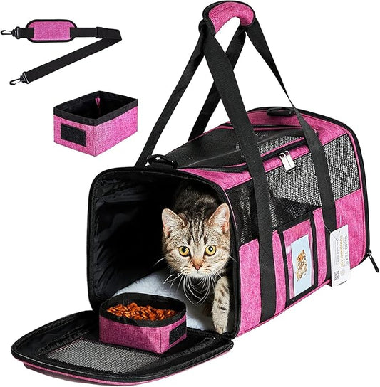 Large Cat Carrier Dog Carrier, Pet Carrier for 2 Cats, Dog Carrier for Medium Small Dogs, Collapsible Soft Sided Pet Carrier for Cat Dogs Puppy of 25 Lbs, Rose Red