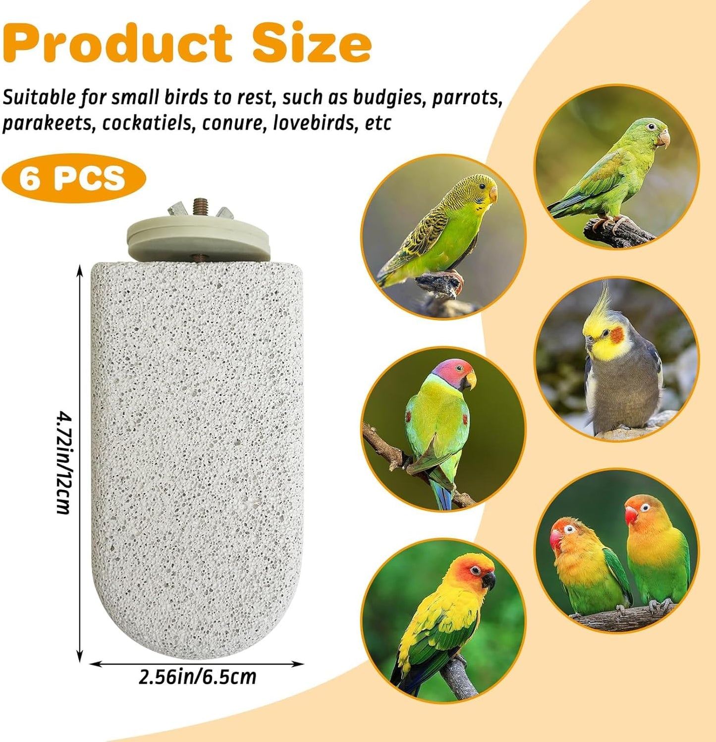 PINVNBY 6 PCS Large Bird Cage Perch Natural Parrot Beak Grinding Stone Calcium Parakeet Chew Toy Bird Stand Platform for Cockatiel Conure Lovebird Finch