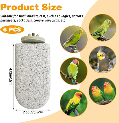 PINVNBY 6 PCS Large Bird Cage Perch Natural Parrot Beak Grinding Stone Calcium Parakeet Chew Toy Bird Stand Platform for Cockatiel Conure Lovebird Finch