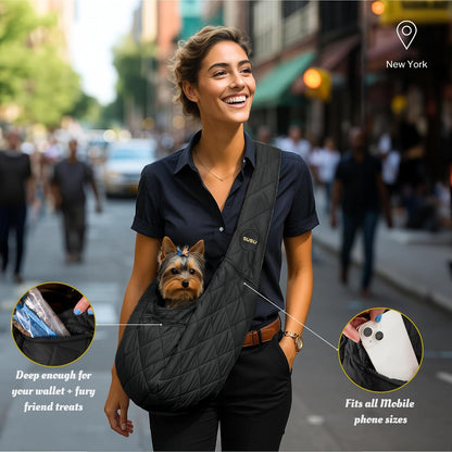 Small Dog Carrier (3–8 lb) – Silk Black. A Puppy Carrier Sling Designed for Little pups Like Yorkies, Toy Poodles, and Pomeranian, Perfect for City Walks and Coffee Runs.