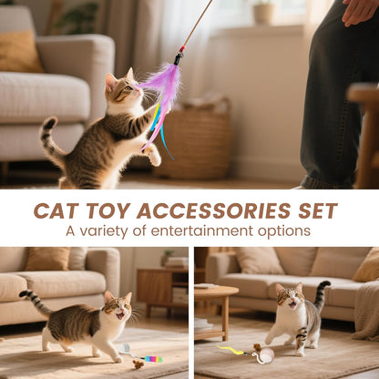 Interactive Cat Toys for Indoor Cats - Cat Ball Toy Attachment with Feather Toys and Worm Toys, Refills for Smart Exercise Cat Ball Tail