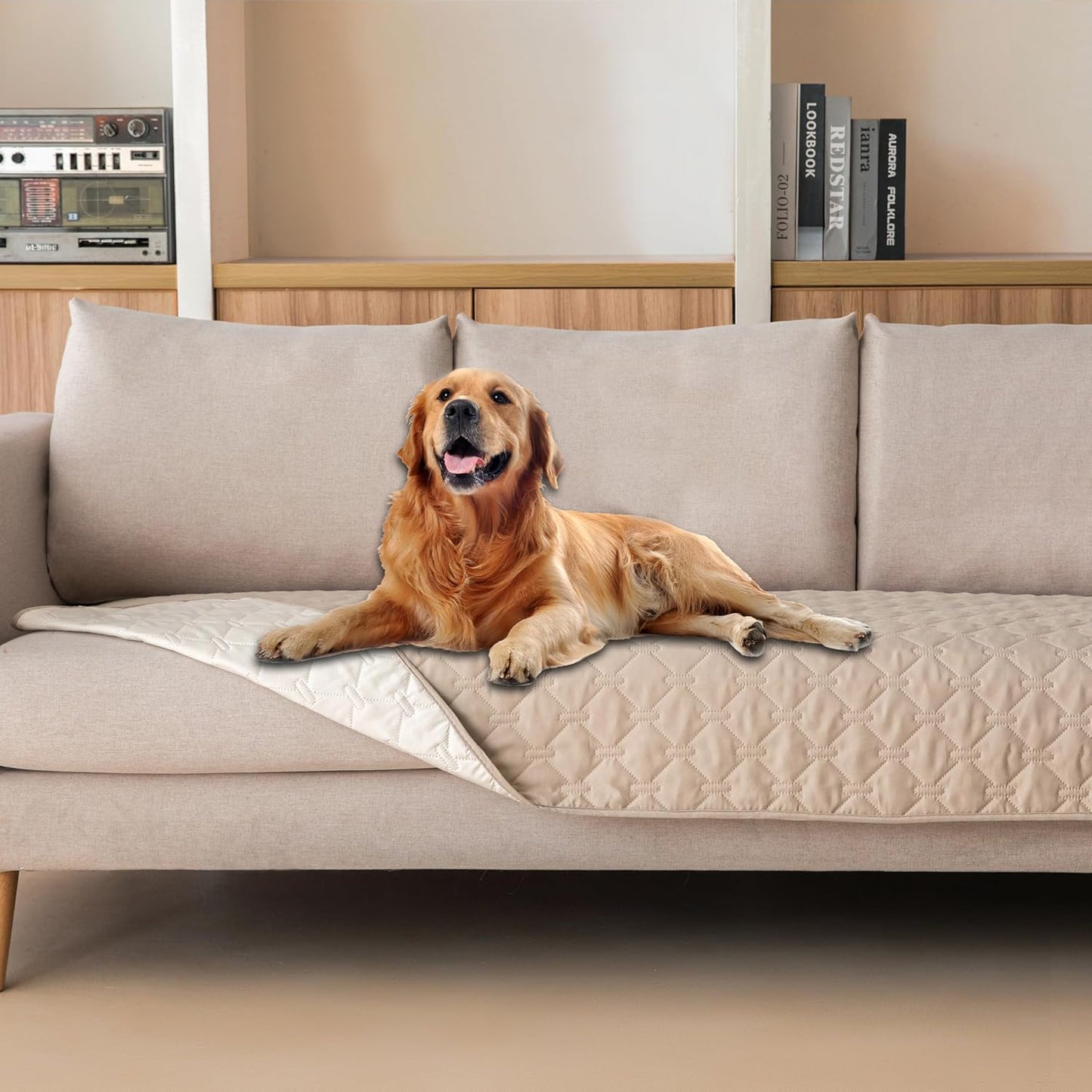 gogobunny 100% Double Sided Waterproof Dog Blanket Soft Pet Bed Cover Reversible Protect Furniture Couch Sofa Car for Puppy Cat Kids (Dark Beige/Light Beige, 30x80 Inch (Pack of 1))