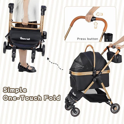 3-in-1 Pet Stroller for Small Dogs & Cats up to 33lbs, One-Touch Fold 4-Wheel Cart with Removable Carrier, Rear Brake & Storage Basket