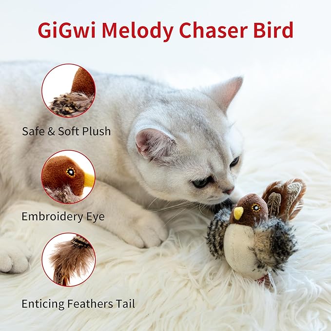 PETGEEK Gigwi Bird Cat Toy Simulated Chirping Bird Cat Toy, Fake Bird Cat Toys for Indoor Cats, Melody Chaser Cat Toys with Hanging Loop for Bored Indoor Adult Cats Kittens Interactive Play (Bird)