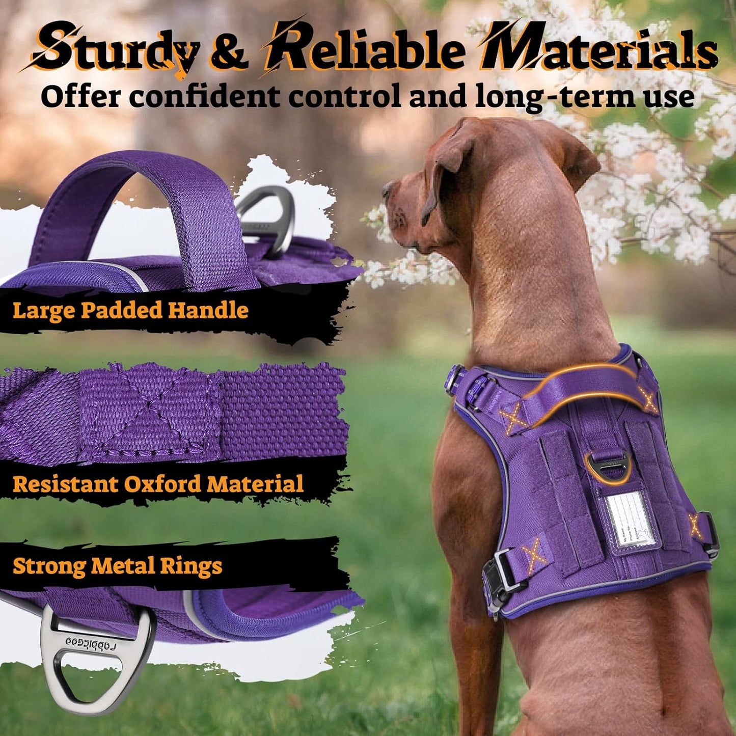 rabbitgoo Dog Harness Small Sized No Pull, Tactical Service Pet Vest with Molle and Control Handle, Adjustable and Reflective Military Harness for Easy Walking and Training, Purple, S