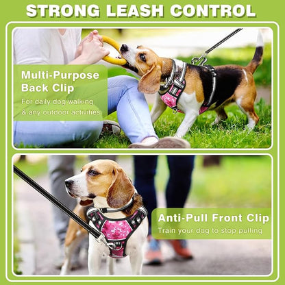 WINSEE Dog Harness No Pull, Pet Harnesses with Dog Collar, Adjustable Reflective Oxford Outdoor Vest, Front/Back Leash Clips for Small, Medium, Large, Extra Large Dogs, Easy Control Handle for Walking