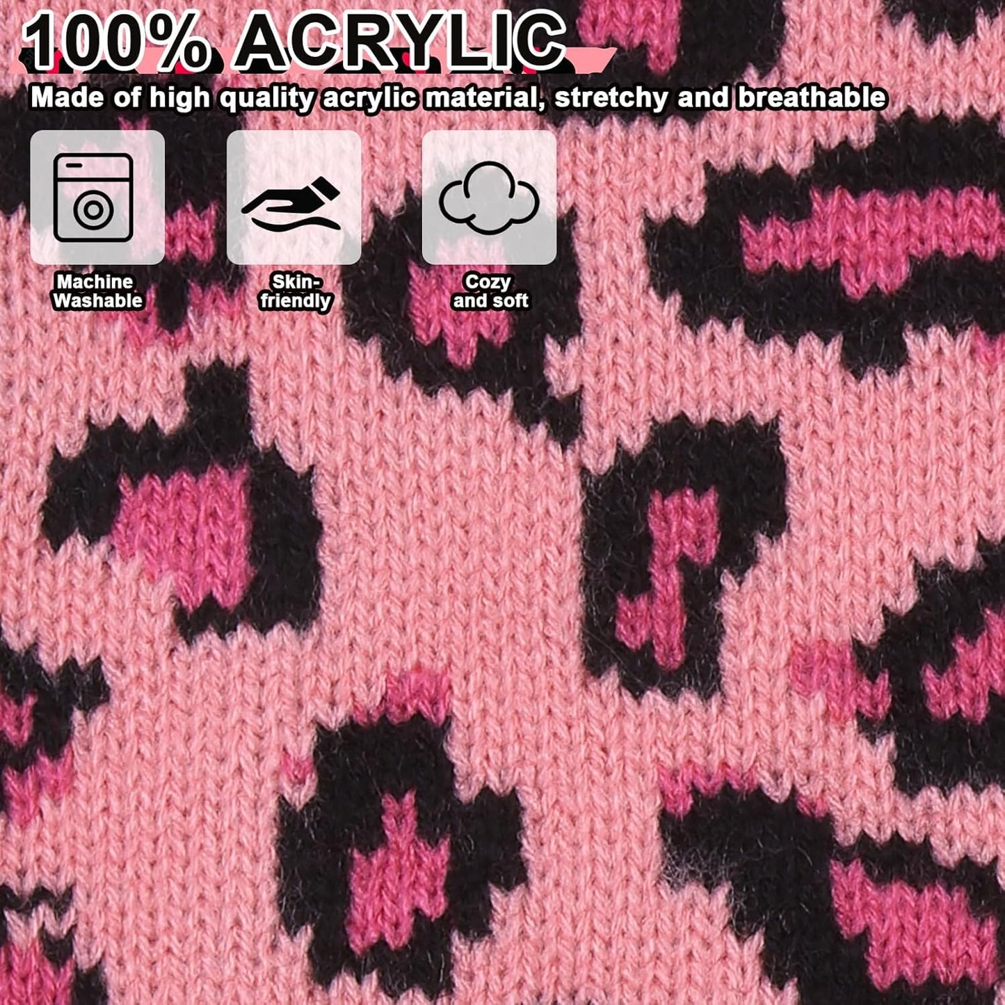 Mihachi Winter Warm Cat Sweater Turtleneck Puppy Pets Sweater Knit Vest Fashion Leopard for Cats Puppy Small Animals Pink Large